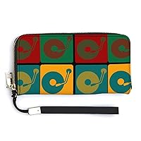 Turntable Music Vinyl Record Dj Print RFID Blocking Wallet Slim Clutch Wristlet Travel Long Purse for Women Men