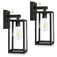 SHINE HAI Dusk to Dawn Outdoor Wall Lantern, Exterior Wall Sconce Sensor Light Fixture with E26 Base Socket, Waterproof Wall Mount Lights, Wall Lamp with Glass Shade for Garage, Doorway, 2 Pack