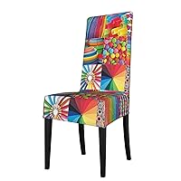Colorful Collage Print Protection Cover for Dining Room Chairs Stretchy, Washable, and Detachable Cover