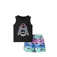 Floerns Toddler boy's 2 Piece Outfit Graphic Print Tank Top Track Shorts with Sun Hat