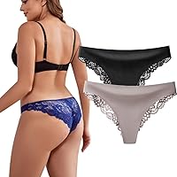 moonlight elves Womens Seamless Bikini Underwear No Show Lace Panties Half Back Coverage Invisible Cheeky Panty, Pack 2