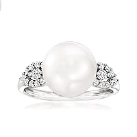 Ross-Simons 10-10.5mm Cultured Pearl Ring With .25 ct. t.w. Diamonds in 14kt White Gold. Size 8