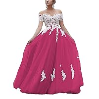 Melisa Women's Off Shoulder Long Wedding Dresses for Bride 2023 Train Lace Applique Sweetheart Bridal Ball Gowns