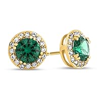 Solid 10k Gold 6mm Round Center Stone with White Topaz accent stones Halo Earrings