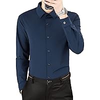 Men Seamless Solid Color Business Shirt Regular Fit Collar Stretch Dress Shirt Solid Casual Long Sleeve Shirt