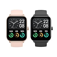 2 Packs Smart Watch for Women and Men with Alexa, Bluetooth Call & Receive Text, 1.8Inches Smartwatch (Pink and Black)