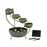 Smart Solar 23931R01 Ceramic Solar Cascading Fountain, Glazed Green Bamboo Design, Powered by an Included Solar Panel That Operates an Integral Low Voltage Pump with Filter