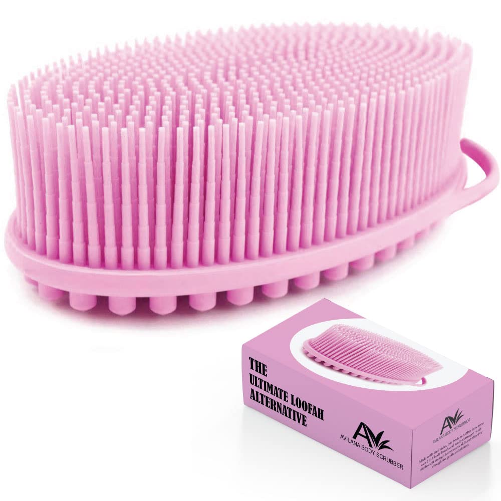 Avilana Exfoliating Silicone Body Scrubber Easy to Clean, Lathers Well, Long Lasting, and More Hygienic Than Traditional Loofah (Style 1, Pink)