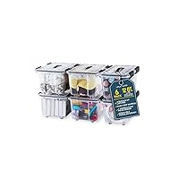 6-Pc 12QT Stackable Storage Boxes - Clear Plastic with Black Seal, Modular & Nestable Design, Secure Latches, Easy-Move Wheels & Pull-Out Base for Efficient Organization