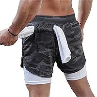 Andongnywell Men's 2 in 1 Active Short Trousers Elasticity Lightweight Quick Dry Jogger Shorts with Pockets