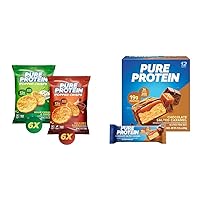 Pure Protein Popped Crisps Variety Pack, Hickory Barbecue & Sour Cream Onion, High Protein Snack, 12G Protein, 12 Count & Pure Protein Bars, Chocolate Salted Caramel, 19G Protein, 12 Count