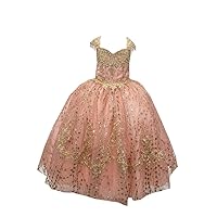 Mollybridal 2024 Glitter Sequined Sheer Neck Princess Toddler Pageant Prom Formal Party Dresses for Little Girls Rhinestones