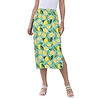 ALAZA Lemon Flower Leaves Blue Women's Skirts Split Skirt Weekend Skirts