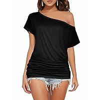 Womens Summer Off Shoulder Tops Fashion Casual Loose Short Sleeve T Shirts Trendy Sexy Cute Tunic Tee Tops