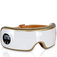 Smart Eye Massager with Heat and Compression, Vibration, Music, Wireless Heated Mask for Migraines and Stress Therapy (Legacy Gold)
