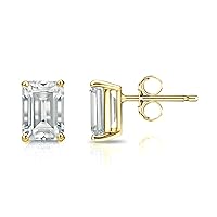 14k Yellow Gold 4-Prong Basket Emerald Diamond Men Stud Earrings (1/2-2ct, White, SI1-SI2) Push-Back