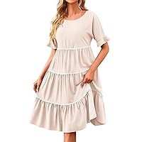 Oversized Dress for Women, Women's Sundresses Pleated Lace Short Sleeved Loose Beach Vacation, S XL