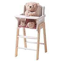 ROBUD Play High Chair, Pretend Play High Chair with Cushion, Movable Table, Wooden Baby Doll Accessories, Fits 18-20 Inch Dolls, White
