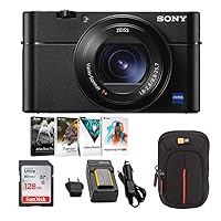 Sony DSC-RX100M5 Cyber-Shot Digital Camera Bundle with 128GB Memory Card, Software Suite, Case, Battery, and Battery Charger (6 Items)