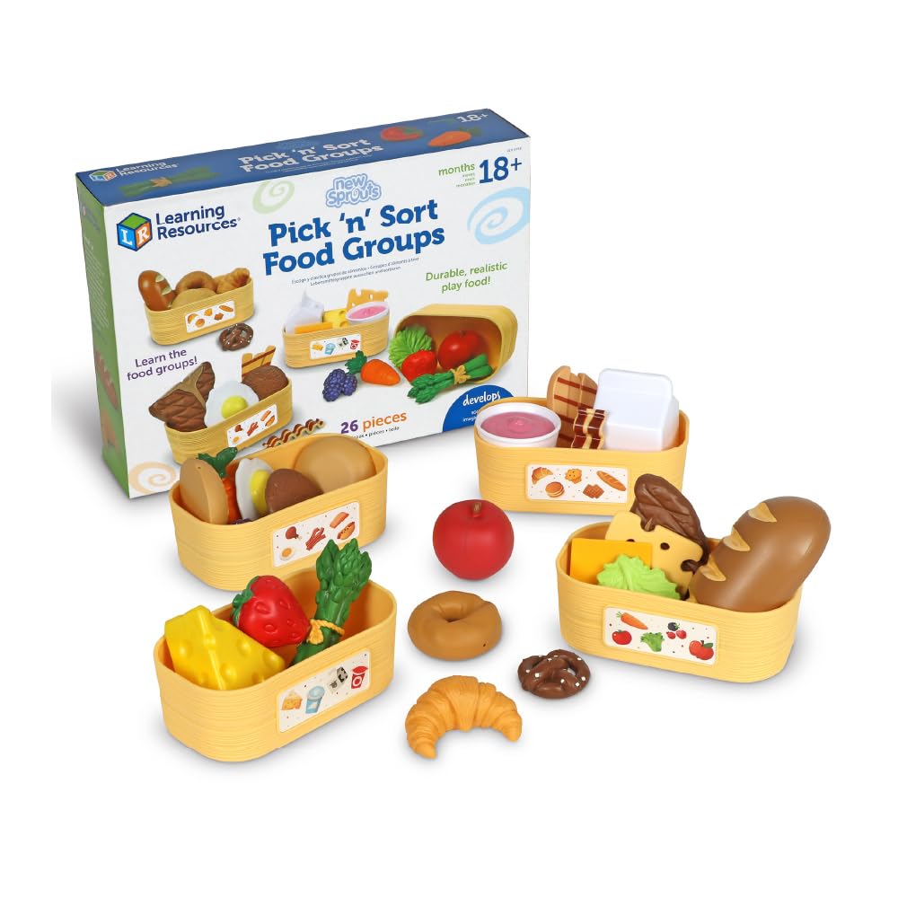 Learning Resources New Sprouts Pick ‘n’ Sort Food Groups, 26 Pieces, Ages 18 Months+, Grocery Store Pretend Play, Play Kitchen Accessories, Play Food for Toddlers