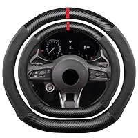 D Shape Suede Carbon Fiber Steering Wheel Cover, Compatible with Alfa Romeo Giulia Stelvio 15 inch Flat Bottom Soft Alcantara Touch Leather Sport Non-Slip Automotive Interior Accessories