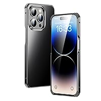 GeRRiT Ultra Thin Case for iPhone 15 Pro Max/15 Pro/15 Plus/15, Metal Anti-Fall Case with Screen Camera Protection Frosted Luxury Shockproof Shell,Black,15 Pro''