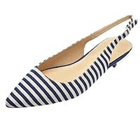 Womens Stripe Flats Slingback Flat Sandals Comfort Pointed Toe Flats