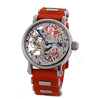 Mechanique Silver Tone Skeleton Watch Orange Rubber Strap Stainless i...