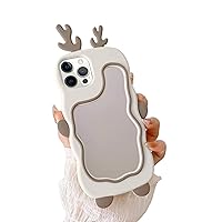 Guppy for iPhone Cases to iPhone 14 Pro Max, Cute Cartoon Elk Phone Case with Mirror Elk Phone Case 3D iPhone 14 Pro Max Case Soft Silicone Shockproof Cover for Women Girls-Grey
