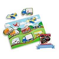 Melissa & Doug Vehicles Theme: Peg Puzzle Bundle with 1 Theme Compatible M&D Scratch Fun Mini-Pad (01874)