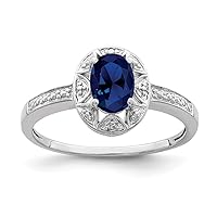 925 Sterling Silver Polished Diamond and Created Sapphire Ring Measures 2mm Wide Jewelry for Women - Ring Size Options: 10 5 6 7 8 9