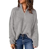 Dokotoo Womens Sweaters Long Sleeve 1/4 Zip Pullover Polo V Neck Dressy Casual Tops
