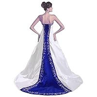 Women's Elegant A-line Embroidery Beaded Satin Wedding Dress Bridal Gown