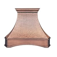 CT Copper Tailor Arched Copper Range Hood Vent, 30'' W, 27''H, Custom Handmade Wall Mounted Kitchen Hood with Exhaust Fan and Light, VH26-3HS