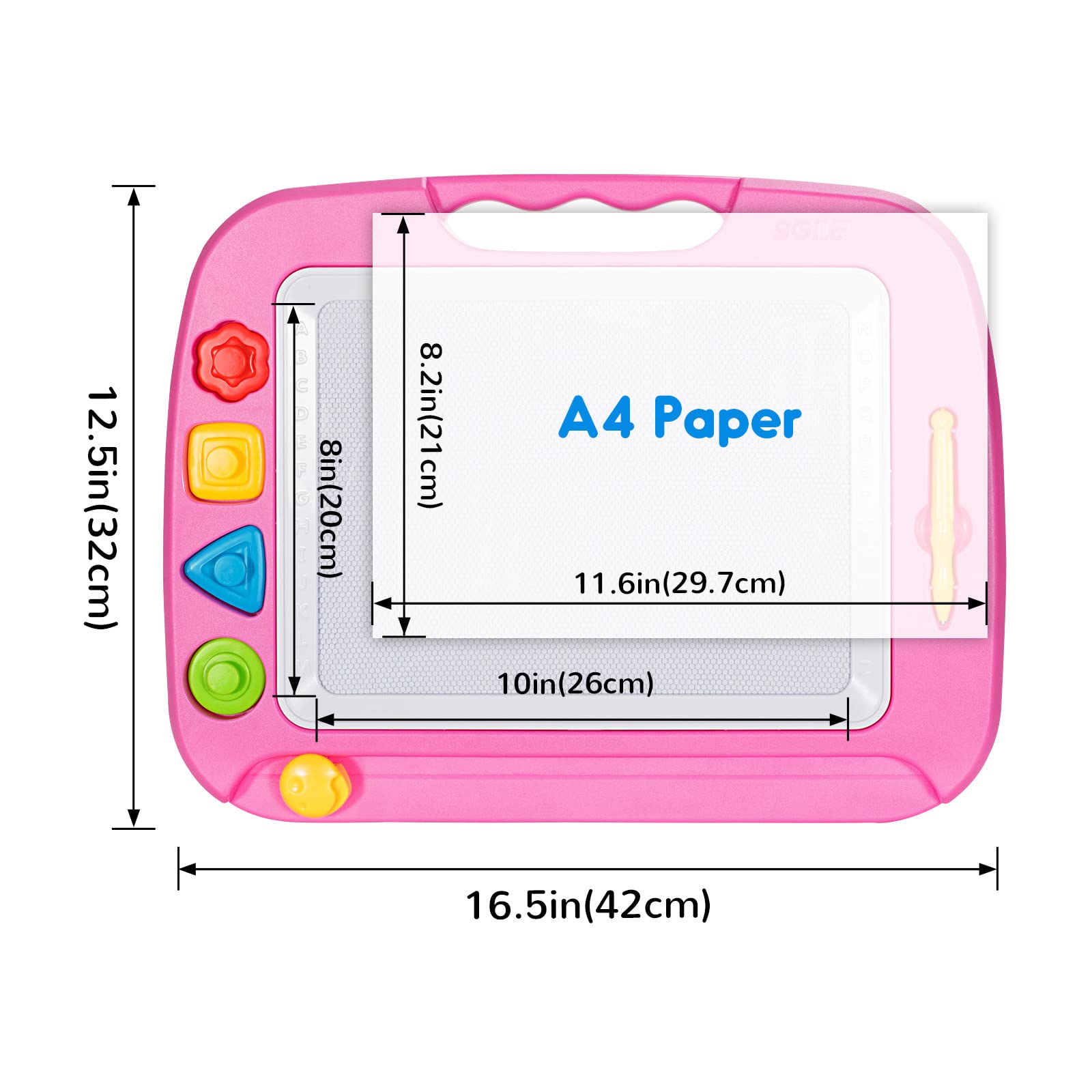 SGILE Large Magnetic Drawing Board - 4 Colors 42×33cm Doodle Pad with 4 Stamps for Toddlers, Learning Toy Gift Board Etch Sketch Toys for 36+ Month Kids Girls Boys, Pink