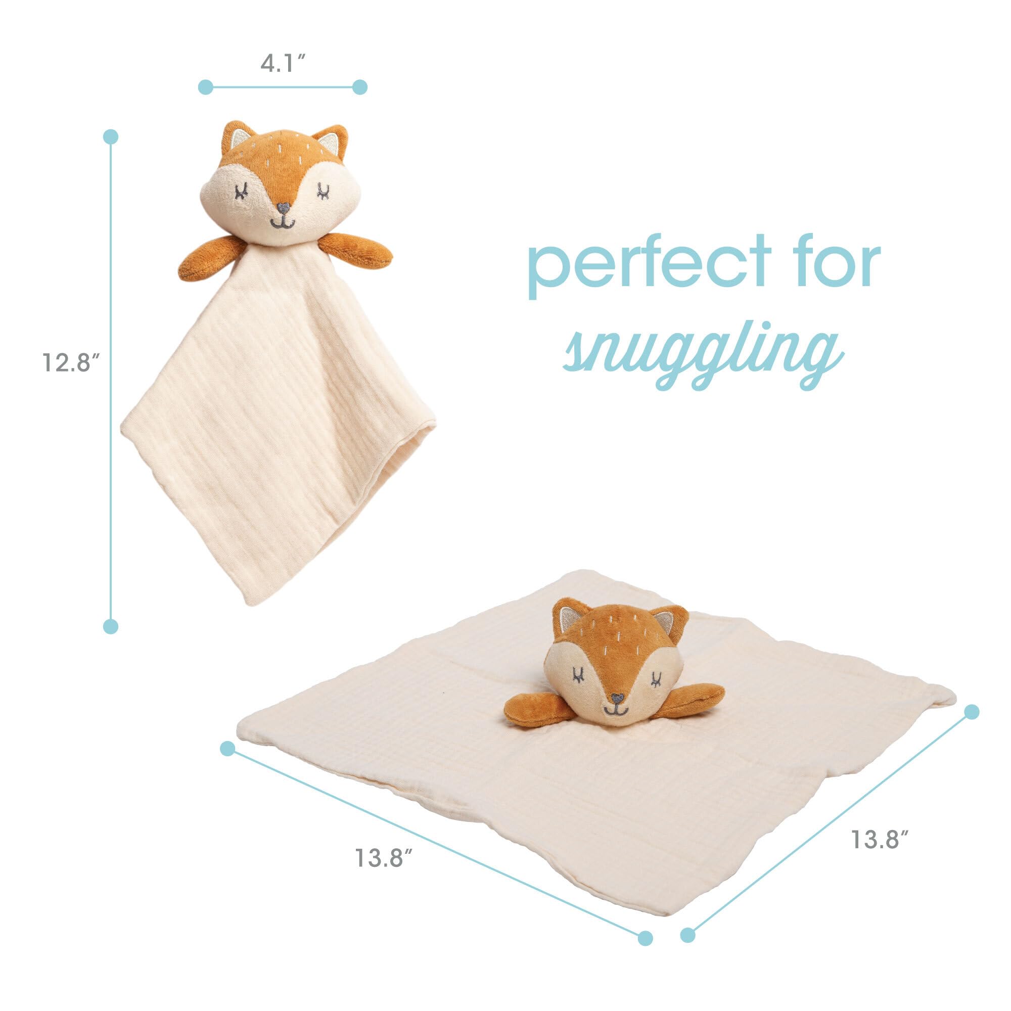 Pearhead Fox Snuggle Baby Blanket, Soft Lovey Blanket for Babies, Snuggle Toy for Newborns, Neutral Baby Security Blanket, Organic Cotton Muslin Baby Blanket