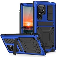 Samsung S22 Ultra 5G Metal case with Kickstand Screen Protector Case Sturdy Military Armor Durable Full Body Heavy Duty Shockproof Drop Tested Outdoor case for Samsung S22 Ultra 5G (Blue)