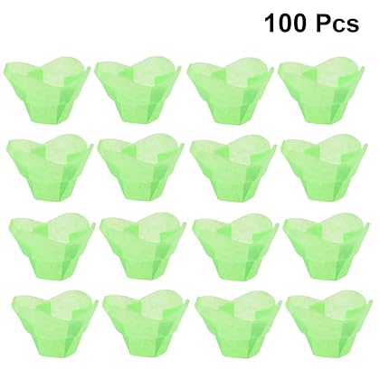 Luxshiny Muffin Liners 100pcs Truffle Wrappers Paper Chocolate Candy Cups Flower Shaped Truffle Cups Baking Liners for Parties Cupcakes Muffins Mini Snacks Green Cupcake Liners