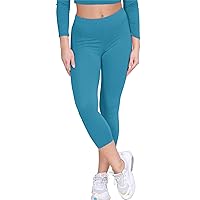 New Womens Plain Stretchy 3/4 Leggings Workout Tight Cropped Capri Active Pants Teal