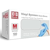 Basic Medical Synmax Vinyl Exam Gloves - Latex-Free & Powder-Free - Medium, BMPF-3002 Blue Box of 100