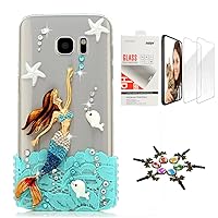 STENES Galaxy Note 9 Case - Stylish - 3D Handmade [Sparkle Series] Bling Mermaid Flsh Stars Design Cover Compatible with Samsung Galaxy Note 9 with Screen Protector [2 Pack] - Blue