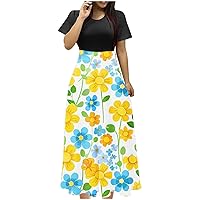 Summer Maxi Dress with Sleeves Casual Floral Print Long Dresses Ladies Sexy Elegant O-Neck Vacation Travel Dress