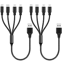 [2Pack 1ft] iPhone Fast Charger 4 in 1 Multi Cable, Short Nylon Braided USB to Lightning/USB-C/Micro-USB Fast Charging Data sync for iPhone 15/14/13/12/11/XS/XR/8/7/iPad/Airpods/Android/Power Bank