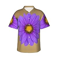 Purple Flower Men's Casual Button-Down Hawaiian Shirts â€“ Funky Tropical Summer Outfits â€“ Retro Printed Beach Wear for Men