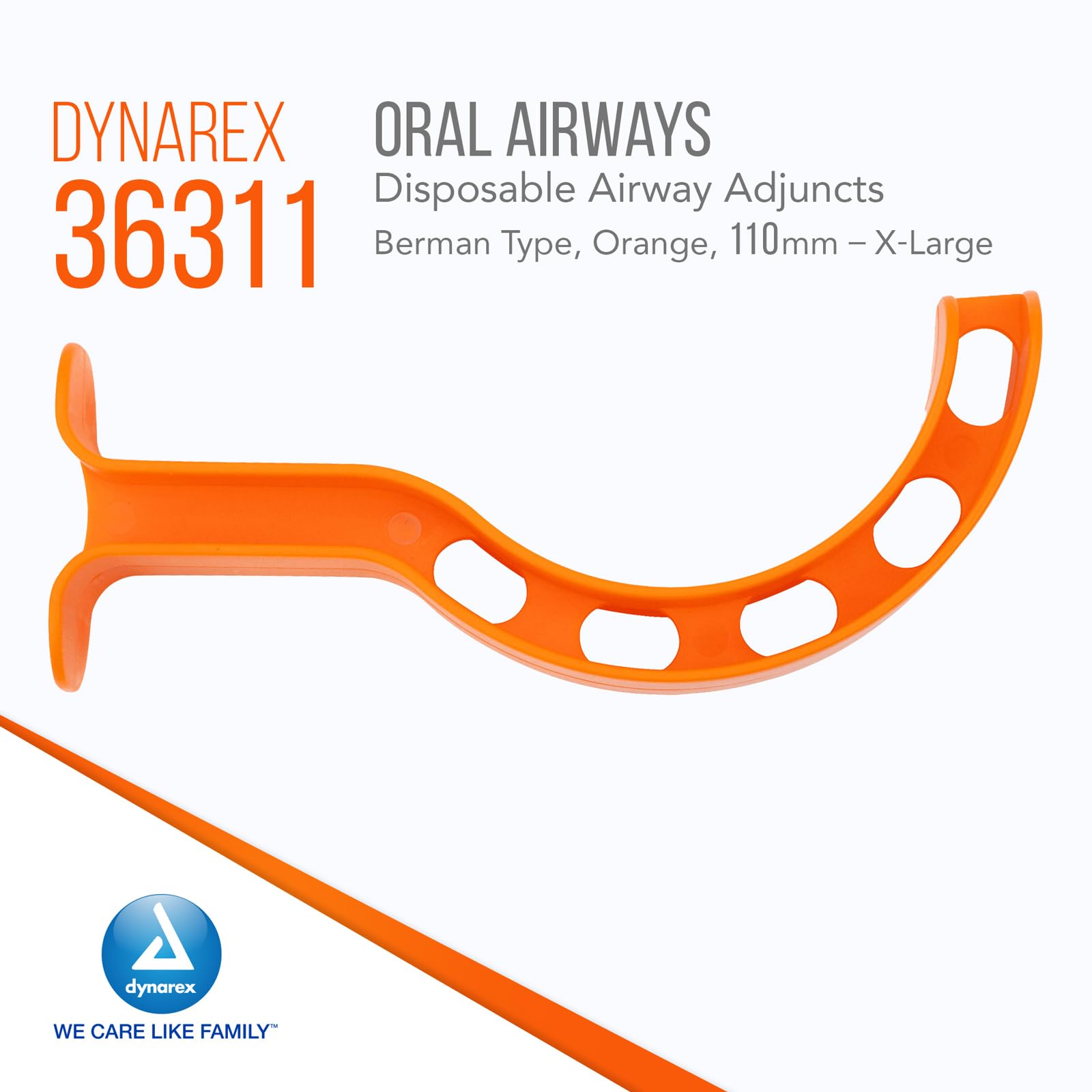Dynarex Berman Oral Airway Assist Device - Disposable Airway Adjuncts - Slotted Sides, Midway Opening, Color-Coded Bite Lock - 110mm Adult, 24-Count
