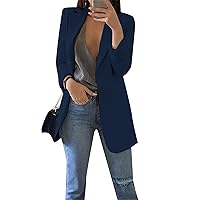 EFOFEI Women's Solid Color Blazer Round Neck Jackets Casual Slim Fit Long Sleeve Blazer Plus Size