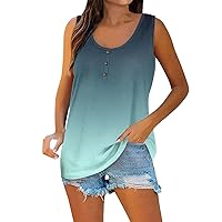 SCBFDI Undershirt for Women, Cute Tops Summer Hawaii Graphic U Neck Button Down Tank Top Plus Size Casual Loose Fit Basic Tee Shirts Blusas De Mujer