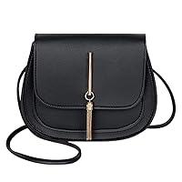 Men's Shoulder Bag Bag Solid Shoulder Leather Style Tassel Color Fashion Bag Messenger Bag Canvas (Black, One Size)