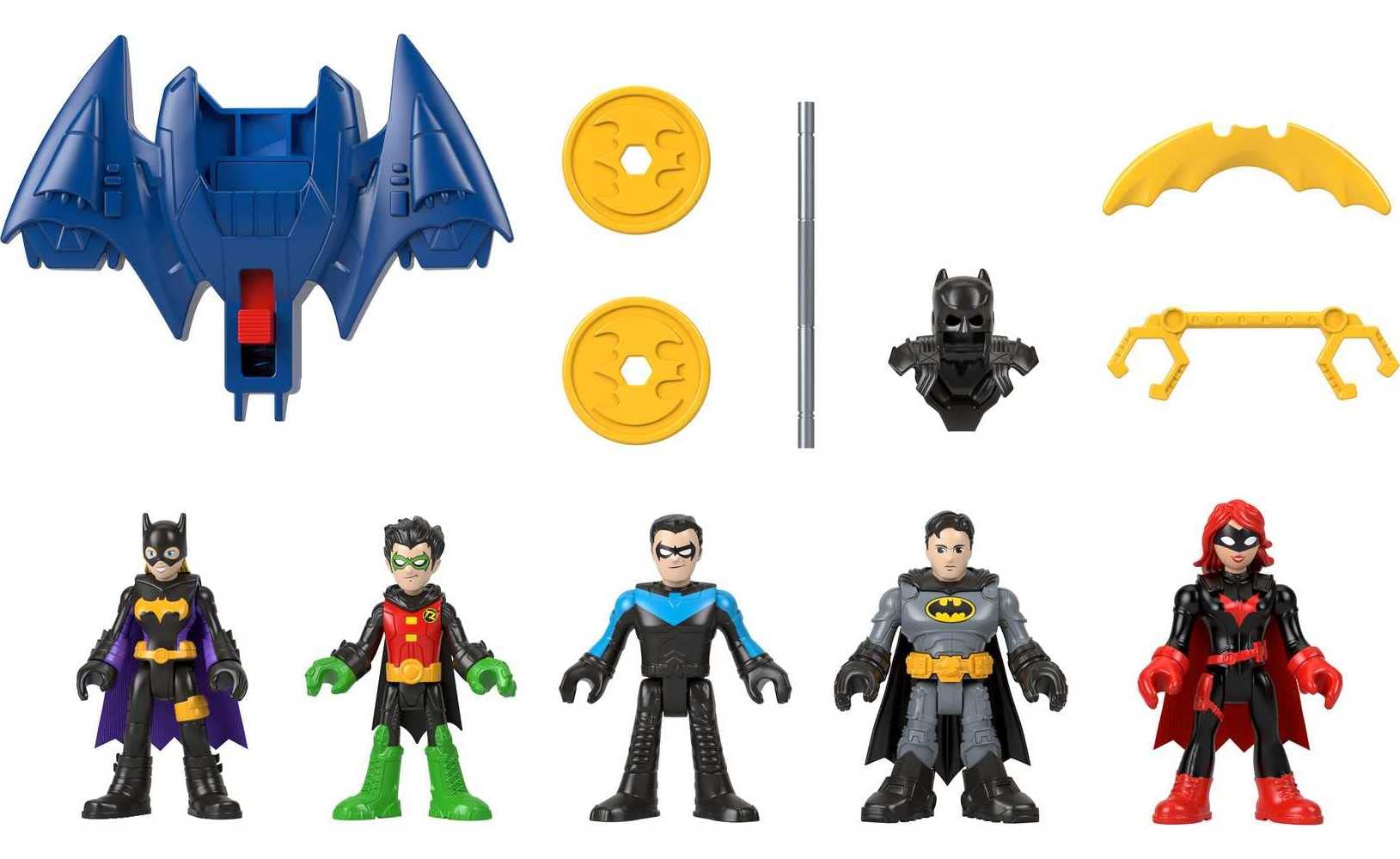 Fisher-Price Imaginext DC Super Friends Batman Toys Family Multipack Figure Set with 5 Characters & 7 Accessories for Ages 3+ Years