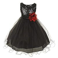 Sequin Bodice Tulle Special Occasion Holiday Flower Girl Dress - Black 1-2